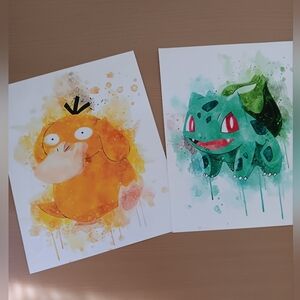 Pokemon Psyduck & Bulbasaur Art Prints Great 4 Displaying In a Frame In Anyroom